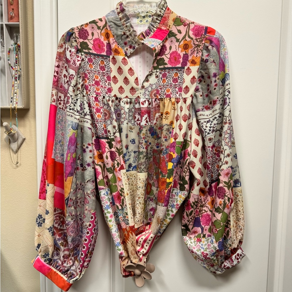 Vibrant Patchwork Floral Blouse - Picture 2 of 7